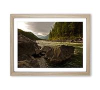 Landscape Forest Mountain Stream No.2 Modern Framed Print | A2 Oak Framed Wall Art | Ready to Hang | Modern Landscape Picture | Living Room Bedroom Lounge Office