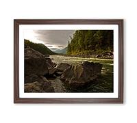 Landscape Forest Mountain Stream No.2 Modern Framed Print | A3 Walnut Framed Wall Art | Ready to Hang | Modern Landscape Picture | Living Room Bedroom Lounge Office