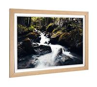 Landscape Forest Wood Stream Framed Wall Art Print A2 Oak | Ready to Hang, Premium Gi Paper, Fade-Resistant Inks, Securely Packaged, UK Made