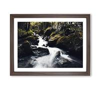 Landscape Forest Wood Stream No.4 Modern Framed Print | A4 Walnut Framed Wall Art | Ready to Hang | Modern Landscape Picture | Living Room Bedroom Lounge Office