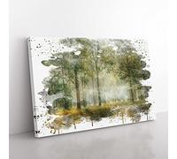 Landscape Forest Woodland View in the Spring V3 Modern Canvas Wall Art Print Ready to Hang, Framed Picture for Living Room Bedroom Home Office Décor, 60x40 cm (24x16 Inch)