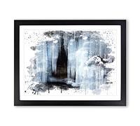 Landscape Frozen Waterfall V3 Modern Framed Print | A2 Black Framed Wall Art | Ready to Hang | Modern Landscape Picture | Living Room Bedroom Lounge Office