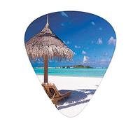 Landscape Guitar Picks 12 Pack Universal ABS Guitar Picks,Island Caribbean moon Themed Beach Seashore Ocean Print,for Acoustic and Electric Guitar,Pale Brown Turquoise