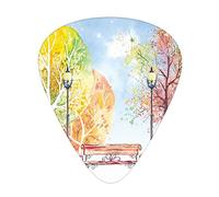 Landscape Guitar Picks Picks 12 Pack with Thin Box,Hand Drawn Watercolor Autumn Park Trees Shrubs Bench andNature Artwork,Special Guitar Plectrums Gift Set for Guitarist