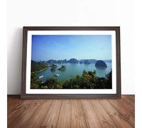 Landscape Halong Bay Vietnam (1) Framed Wall Art Picture Print - Canvas Painting - Modern Home Décor Poster - Ready to Hang for Living Room Bedroom Kitchen - Walnut A2 (48 x 66 cm)