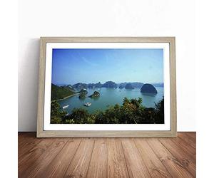 Landscape Halong Bay Vietnam Framed Wall Art Print Oak A3