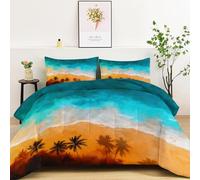 Landscape Hawaiian Beach Aerial View Premium Reversible Duvet Set - Printed Bedding - Soft & Hypoallergenic Coverless Duvet - Stylish Double-Sided Design for Bedroom Decor, 200 x 200 cm, Yellow Blue