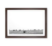 Landscape Hay Bales on a Field (1) Framed Print | A2 Walnut Framed Wall Art | Ready to Hang | Modern Nature Picture | Living Room Bedroom Lounge Office
