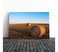 Landscape Hay Bales on a Field (3) Canvas Print | Gallery Wrapped 30mm Frame Wall Art | 24x16 inches | Ready to Hang | Modern Landscape Picture | Living Room Bedroom Lounge Office