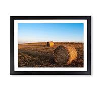 Landscape Hay Bales on a Field (3) Framed Print | A2 Oak Framed Wall Art | Ready to Hang | Modern Nature Picture | Living Room Bedroom Lounge Office