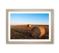 Landscape Hay Bales on a Field (3) Framed Print | A2 Oak Framed Wall Art | Ready to Hang | Modern Nature Picture | Living Room Bedroom Lounge Office