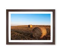Landscape Hay Bales on a Field (3) Framed Print | A2 Walnut Framed Wall Art | Ready to Hang | Modern Nature Picture | Living Room Bedroom Lounge Office