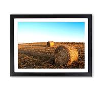 Landscape Hay Bales on a Field No.3 Modern Framed Print | A2 Black Framed Wall Art | Ready to Hang | Modern Nature Picture | Living Room Bedroom Lounge Office