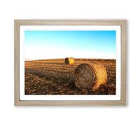 Landscape Hay Bales on a Field No.3 Modern Framed Print | A3 Oak Framed Wall Art | Ready to Hang | Modern Nature Picture | Living Room Bedroom Lounge Office
