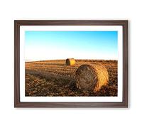 Landscape Hay Bales on a Field No.3 Modern Framed Print | A4 Walnut Framed Wall Art | Ready to Hang | Modern Nature Picture | Living Room Bedroom Lounge Office