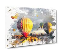 Landscape Hot Air Balloon No.1 V3 Modern Canvas Wall Art Print Ready to Hang, Framed Picture for Living Room Bedroom Home Office Décor, 20x14 Inch (50x35 cm)