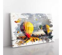 Landscape Hot Air Balloon No.1 V3 Modern Canvas Wall Art Print Ready to Hang, Framed Picture for Living Room Bedroom Home Office Décor, 76x50 cm (30x20 Inch)