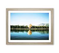 Landscape Hot Air Balloon Over Forest Modern Framed Print | A4 Oak Framed Wall Art | Ready to Hang | Modern Landscape Picture | Living Room Bedroom Lounge Office