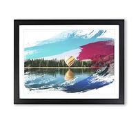 Landscape Hot Air Balloon Over Forest V2 Modern Framed Print | A4 Black Framed Wall Art | Ready to Hang | Modern Landscape Picture | Living Room Bedroom Lounge Office