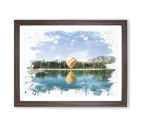 Landscape Hot Air Balloon Over Forest V3 Modern Framed Print | A3 Walnut Framed Wall Art | Ready to Hang | Modern Landscape Picture | Living Room Bedroom Lounge Office