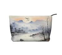 Landscape Ink Painting Printed Corduroy Cosmetic Bag, Large Capacity Waterproof Travel toiletries Storage Bag
