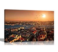 Landscape Istanbul Sunset Canvas Prints Wall Art Pictures Framed City Photos Hanging Stretched Framed Artwork for Office Home Decor 76 x 50cm (30 x 20 inches)