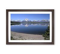 Landscape Jackson Lake & Mountains Wyoming Framed Print | A2 Walnut Framed Wall Art | Ready to Hang | Modern Landscape Picture | Living Room Bedroom Lounge Office