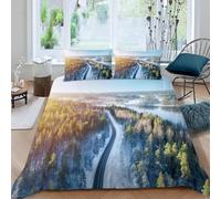 Landscape King Size Duvet Cover Sets Misty Woodland Bedding Soft Breathable Microfiber 3D Quilt Covers 220x230 cm with Zipper Closure and 2 Pillowcases b-8012