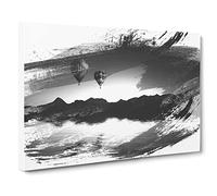 Landscape Lake Hot Air Balloon Vol.2 V1 Modern Canvas Wall Art Print Ready to Hang, Framed Picture for Living Room Bedroom Home Office Décor, 24x16 Inch (60x40 cm)