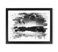Landscape Lake Hot Air Balloon Vol.2 V4 Modern Framed Print | A4 Black Framed Wall Art | Ready to Hang | Modern Landscape Picture | Living Room Bedroom Lounge Office