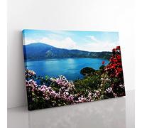 Landscape Lake Santa Ana Congo Mountains & Flowers Modern Canvas Wall Art Print Ready to Hang, Framed Picture for Living Room Bedroom Home Office Décor, 76x50 cm (30x20 Inch)