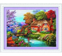 Landscape Lake Swan Tree Cross Stitch Kit 40x50cm - 11 Count Stamped Embroidery with Accessories