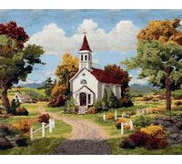 Landscape Latch Hook Rug Kits for Adults Beginners,Church in The Forest,DIY with Printed Canvas Crochet Yarn Handmade Embroidery Crafts Crochet for Home Decoration,90x120cm
