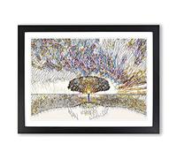 Landscape Lone Tree Purple Sunset Modern BG Framed Print | A2 Black Framed Wall Art | Ready to Hang | Modern Floral Picture | Living Room Bedroom Lounge Office