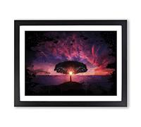 Landscape Lone Tree Purple Sunset Modern CB Framed Print | A3 Black Framed Wall Art | Ready to Hang | Modern Floral Picture | Living Room Bedroom Lounge Office