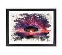 Landscape Lone Tree Purple Sunset Modern FC Framed Print | A4 Black Framed Wall Art | Ready to Hang | Modern Floral Picture | Living Room Bedroom Lounge Office