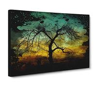 Landscape Lone Tree Setting Sun Modern CB Canvas Wall Art Print Ready to Hang, Framed Picture for Living Room Bedroom Home Office Décor, 24x16 Inch (60x40 cm)