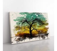 Landscape Lone Tree Setting Sun Modern FC Canvas Wall Art Print Ready to Hang, Framed Picture for Living Room Bedroom Home Office Décor, 76x50 cm (30x20 Inch)