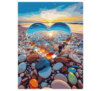 Landscape Love Stone Paint by Numbers Kit for Adults, 16x12 Inch Canvas with Brushes & Hooks, Wall Décor