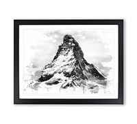 Landscape Matterhorn Switzerland Mountain V4 Modern Framed Print | A2 Black Framed Wall Art | Ready to Hang | Modern Landscape Picture | Living Room Bedroom Lounge Office