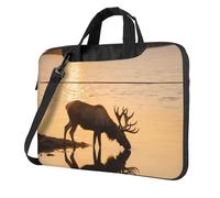 Landscape Moose in the River Laptop Bag 13-15.6Inch, 360° Protective Laptop Sleeve Case Shockproof Messenger Shoulder Bag Waterproof Computer Case Carrying Cover Briefcases for Men Women