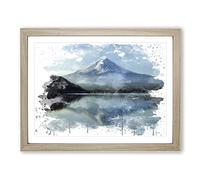 Landscape Mount Fuji Mountain No.2 V3 Modern Framed Wall Art Print, Ready to Hang Picture for Living Room Bedroom Home Office Décor, Oak A2 (64 x 46 cm)