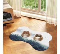 Landscape Mountain Bone-Shaped Absorbent Pet Feeding Mat, Printed Pu Leather Dog Food Mat Cat Bowl Mat With Non-Slip Rubber Backing,Waterproof