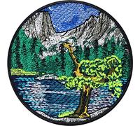 Landscape Mountain Lake Patch Weatherproof sew-on Image Save The World Outdoor Badge Friends of Nature Environmental Protection Fabric Applique to Iron on All Fabrics - 80X80 mm
