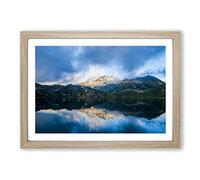 Landscape Mountain Reflection in Lake Framed Print | A2 Oak Framed Wall Art | Ready to Hang | Modern Landscape Picture | Living Room Bedroom Lounge Office
