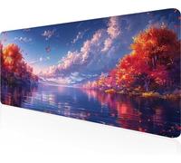 Landscape Mouse Mat 80 x 40cm Large Gaming Mouse Pad Blue Keyboard Mat Stitched Edges, Non Slip Rubber Base, Waterproof Soft Cloth, Computer Accessories for Home Office Decor, Gifts PjY4284 Z-8