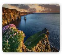 Landscape Mouse Pad, Ireland Outdoors County Clare The Cliffs of Moher West Atlantic Ocean Scenic, Rectangle Non-Slip Rubber Mousepad, Standard Size, Green Ginger Blue
