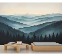 Landscape Mural Misty Forest Wallpaper Mountains Wall Mural Statement Wall Restaurant Diner Large-Scale Art Decor Photo Panoramic Accent (Non-self-Adhesive)