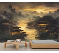 Landscape Mural Pavilion Night Scene Wallpaper Chinese Classical Wall Mural Statement Wall Restaurant Diner Large-Scale Art Decor Photo Panoramic Accent (Non-self-Adhesive)