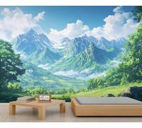 Landscape Mural Snow Mountain Grassland Wallpaper White Clouds Blue Sky Wall Mural HD Art Decor Photo Living Room Sofa TV Background Personalized Poster (Non-self-Adhesive)